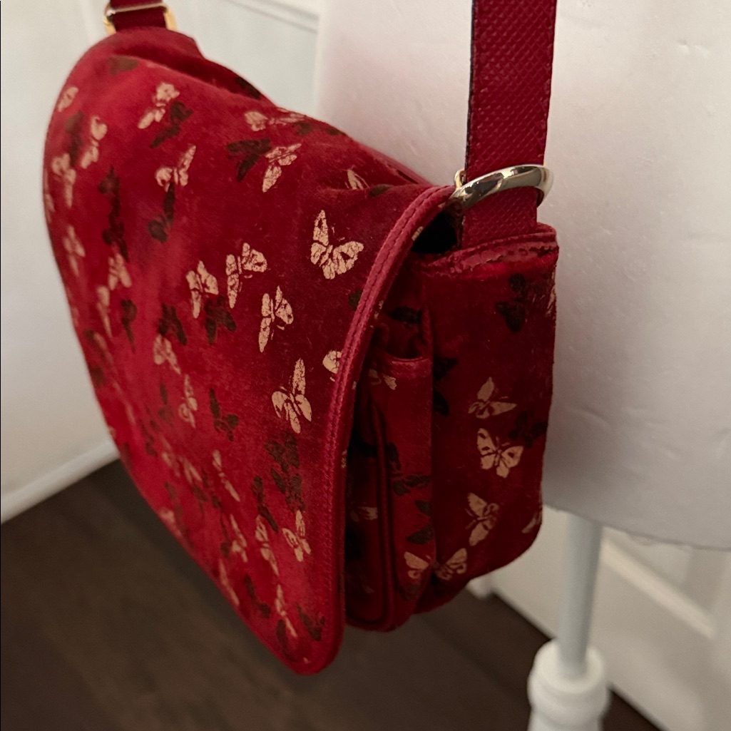 Bottega Veneta Vintage Red Butterfly Suede Crossbody Bag